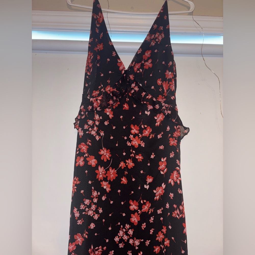 Bila Black and Red Floral Midi Dress